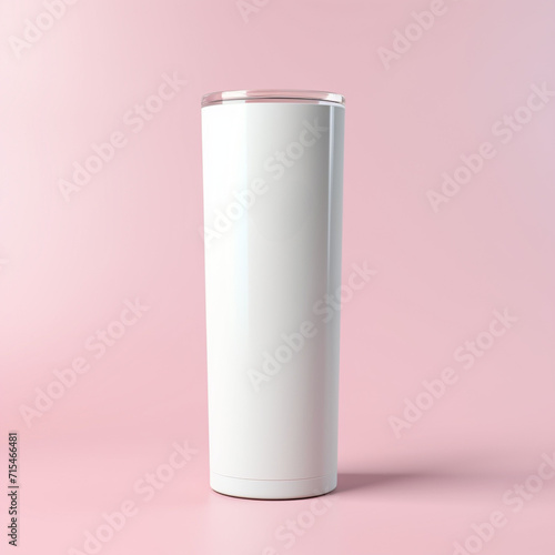 Mockup of a Blank 20oz Straight Skinny Tumbler, Each Tumbler includes a lid, Pink Background.