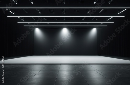 the stage with spotlights set against a black background.