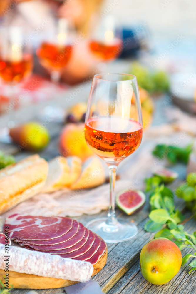 Rose wine glass and Italian food