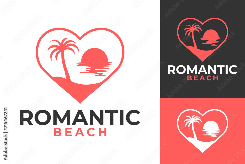 Vector Love Couple Romantic Beach Logo Design Vector Love Couple Romantic Beach Logo Design