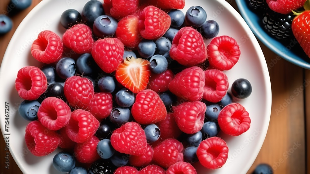 Obraz premium Strawberry, raspberry, blueberries in a bowl