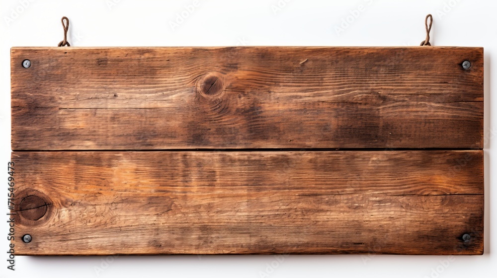 Rustic wooden board isolated on white background for design mockup, rounded corners, top view.