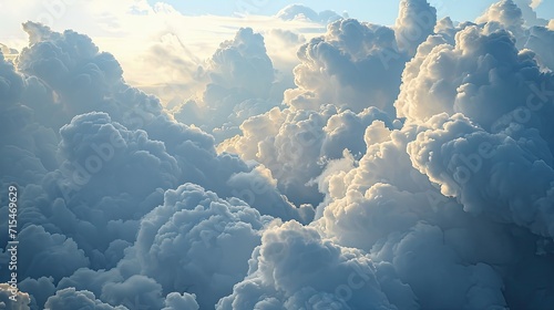 Sky background with white cumulus clouds. Heavenly daylight. Design element.