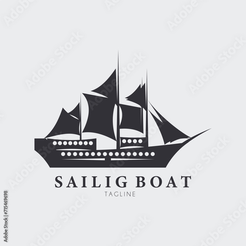 Print op canvas sailing ship with silhouette logo vector illustration design