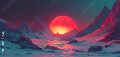 AI generated illustration of a stunning sunset over mountains, evoking a mysterious presence