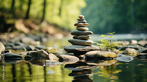 Stack of zen stones on nature background