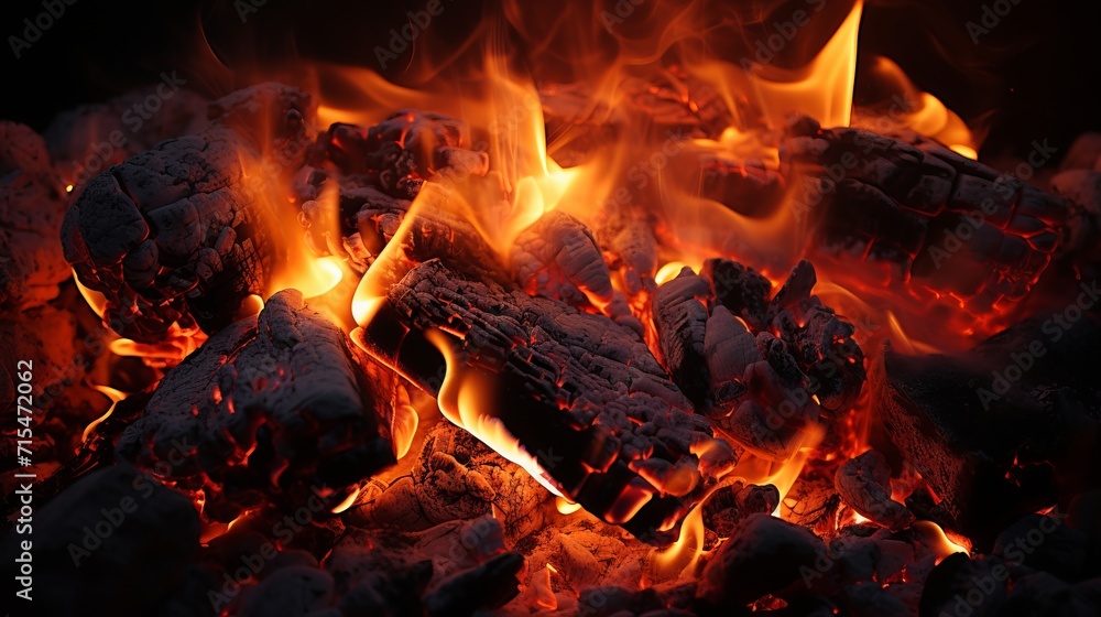 Intimate view of a crackling fireplace vibrant flames, glowing embers, and warm illumination Intimate view of a crackling fireplace vibrant flames, glowing embers, and warm illumination