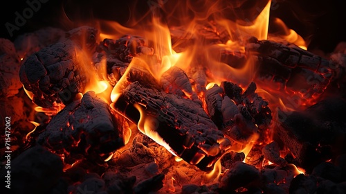 Intimate view of a crackling fireplace  vibrant flames  glowing embers  and warm illumination