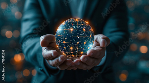 A savvy businessman navigates the intricacies of global networking, seamlessly integrating access management solutions for a robust and secure business infrastructure.