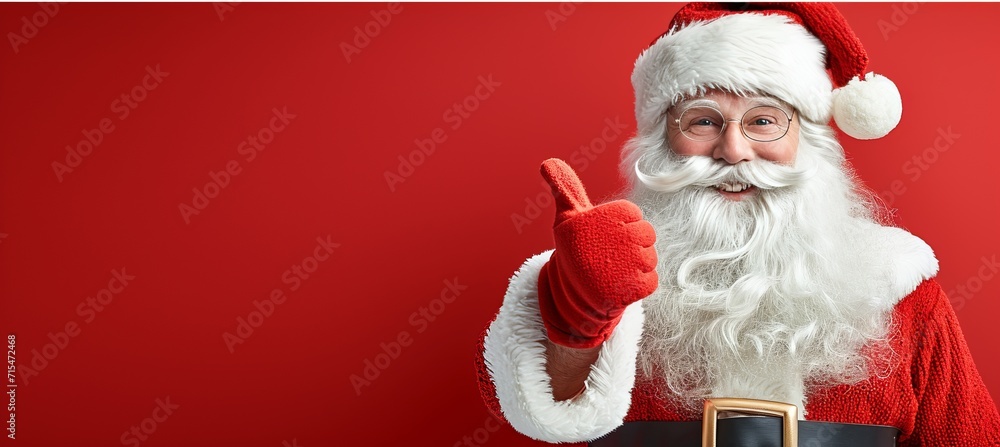 Naklejka premium Cheerful santa claus on red background with copy space, isolated festive concept