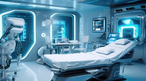 Modern medical office for surgery. Use of robot and artificial intelligence in medicine.