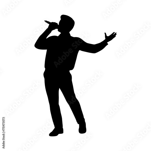 Happy man enjoying singing at karaoke, man holding microphone singing