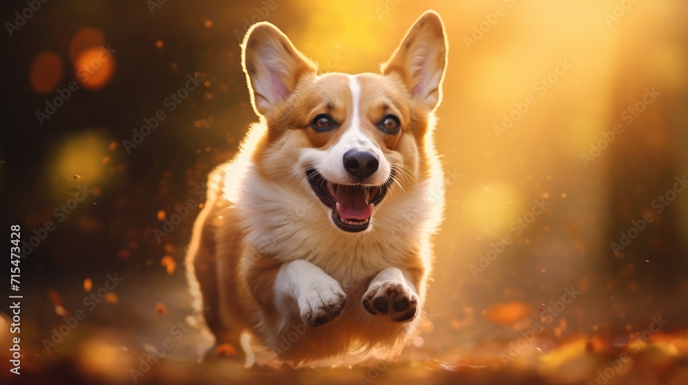 Funny and crazy welsh corgi. Corgi dog on blurred summer background Funny and crazy welsh corgi. Corgi dog on blurred summer background