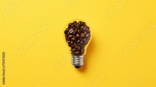Caffeine creativity: illuminating concepts with a coffee bean light bulb on vibrant yellow background - good ideas start with great coffee