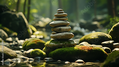 Stack of zen stones on nature background