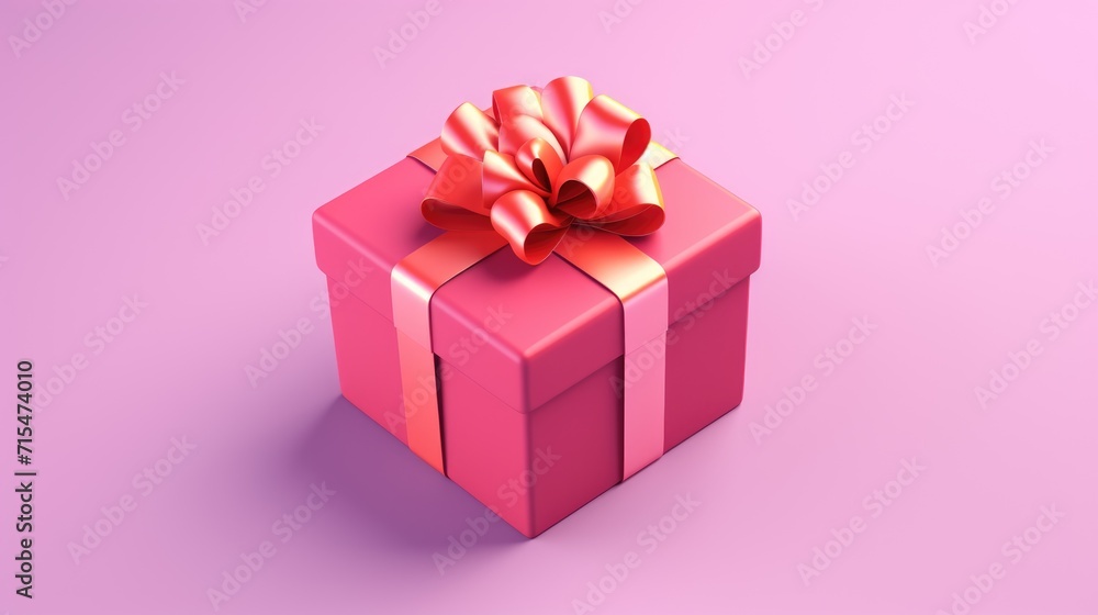3d isometric box tied with pink ribbon on pink background 3d isometric box tied with pink ribbon on pink background