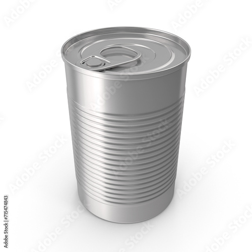 Empty open tin can Ribbed metal tin can, 3D rendering of canned food. Ready for your design. Product packing, open tin can isolated on white background.