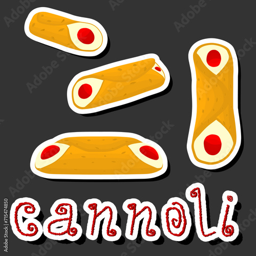 Illustration on theme big set different types sweet waffles Sicilian dessert cannoli