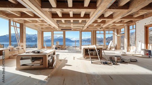 Traditional techniques for building a timber frame house  a step by step guide to construction. photo