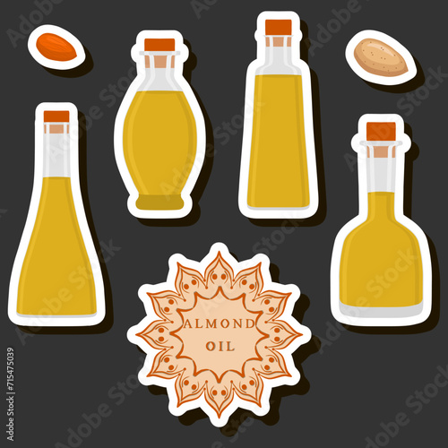 Illustration on theme big set different types liquid oil, bottle various size