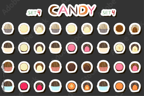Illustration on theme beautiful big set sweet chocolate candy bonbon