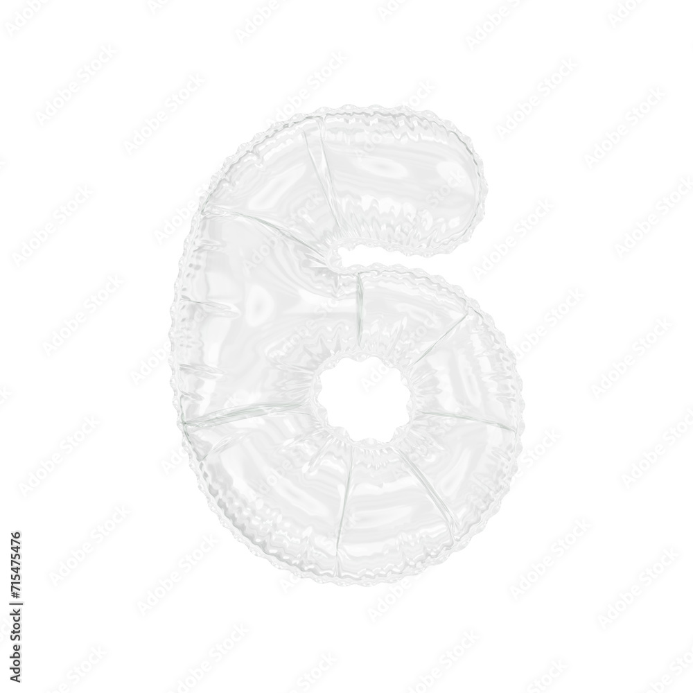 Naklejka premium 3d illustration transparent glass number 6