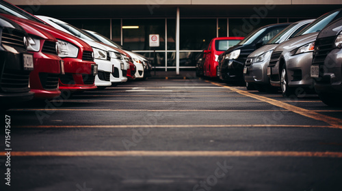 cars parked in row on outdoor parking © alexkich