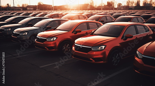 cars parked in row on outdoor parking © alexkich