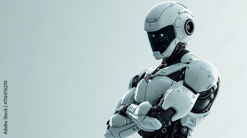 Robot arm crossed, Humanoid robot standing on white background. Generated AI. Robot arm crossed, Humanoid robot standing on white background. Generated AI.