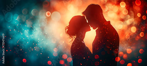 banner of man and woman are kissing on bokeh background. Concept of love and Valentine's Day photo