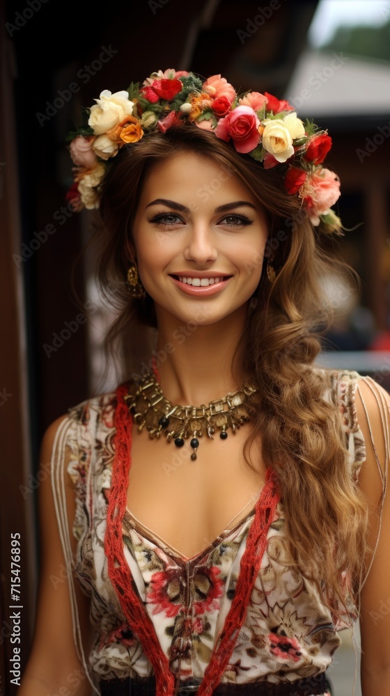 Fototapeta premium Bulgaria as beautiful 28 years old girl, candid photography generative ai