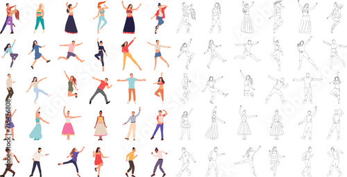 set of people dancing in flat style, vector