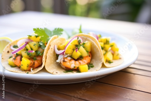 grilled shrimp tacos with mango salsa in soft tortillas