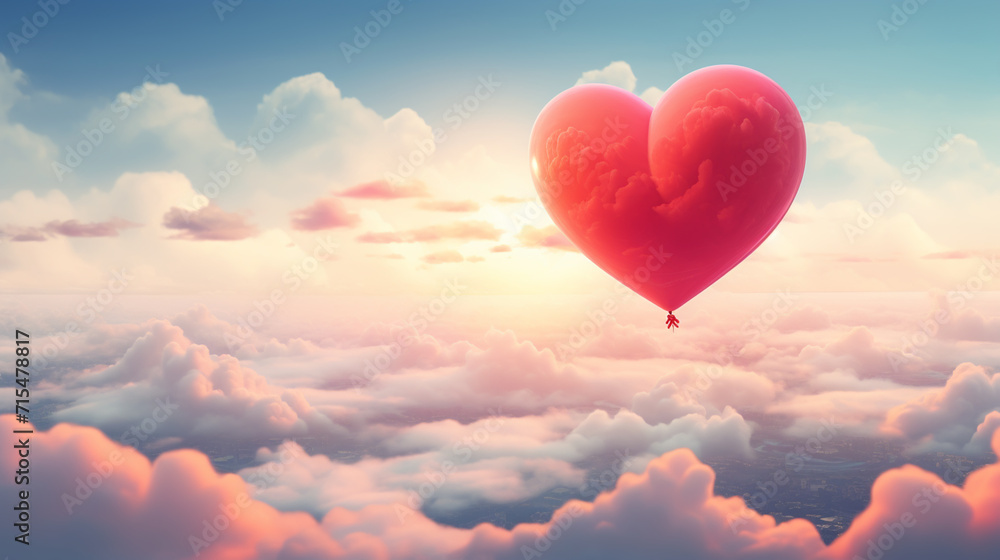 Fototapeta premium Balloon in heart shape on background sky.