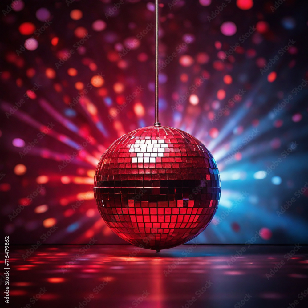 Obraz premium red disco ball with lights party light dance ,Ai generated 