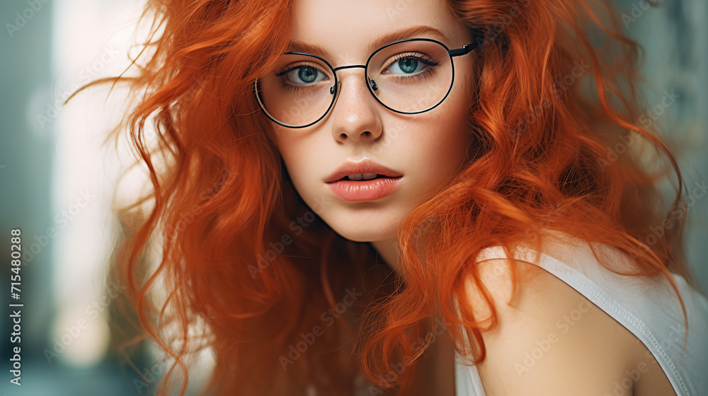 Vivid Orange-Haired Young Woman With Striking Blue Eyes in Soft Indoor Lighting
Vivid Orange-Haired Young Woman With Striking Blue Eyes in Soft Indoor Lighting