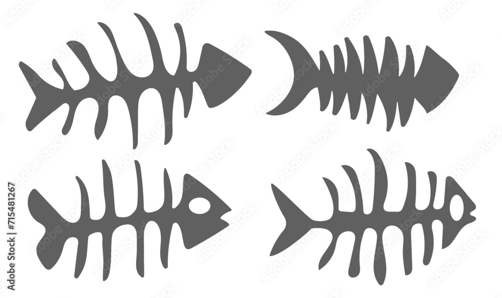 Set fishbone icon. Fish bone or fishbone skeleton flat vector icon for wildlife Set fishbone icon. Fish bone or fishbone skeleton flat vector icon for wildlife