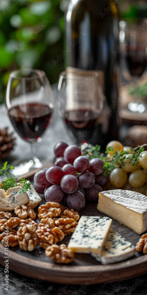 Wein, Käse und Nüsse auf dem Teller Wein, Käse und Nüsse auf dem Teller