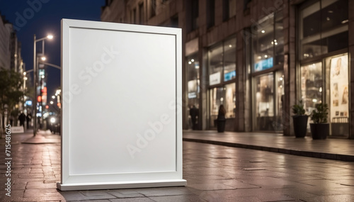 Mockup Blank white vertical advertising banner in the city street. AI generated photo