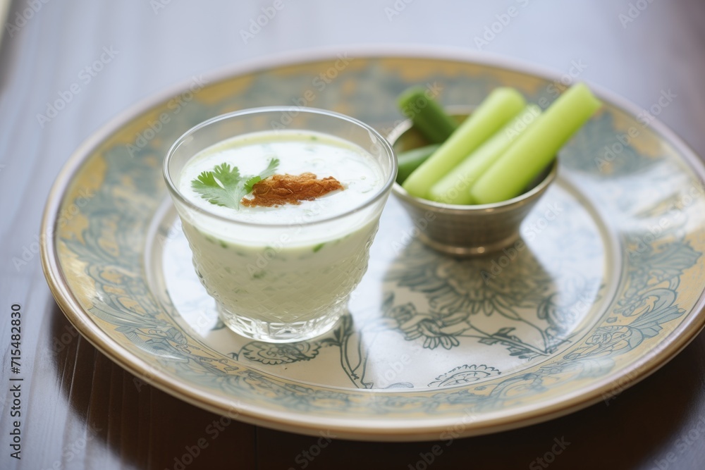 kurma accompanied by cucumber raita in a small bowl kurma accompanied by cucumber raita in a small bowl
