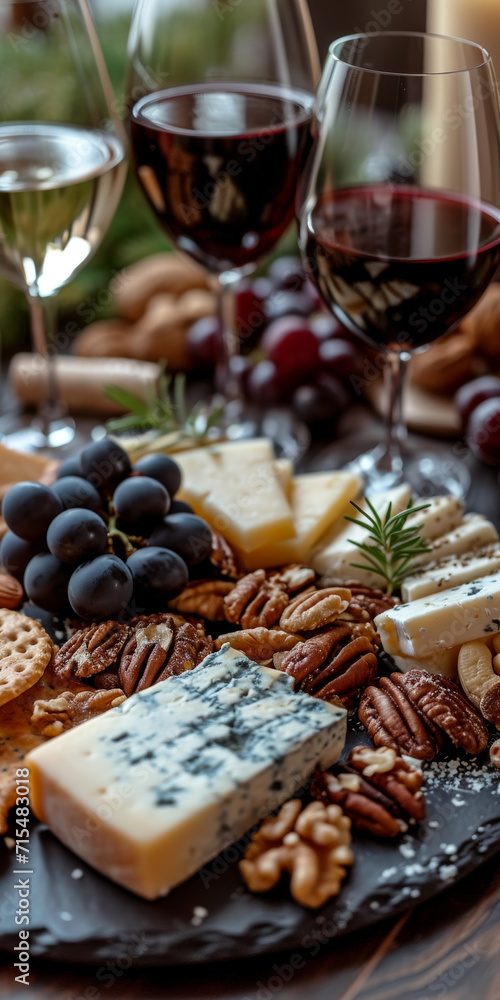 Wein, Käse und Nüsse auf dem Teller Wein, Käse und Nüsse auf dem Teller