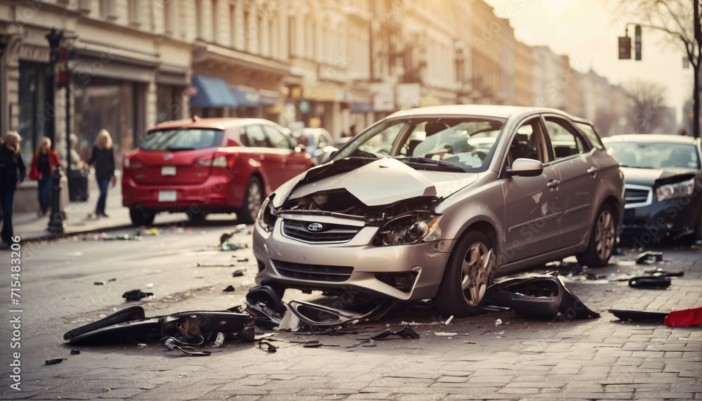 Car crash accident on main street. AI generated Car crash accident on main street. AI generated