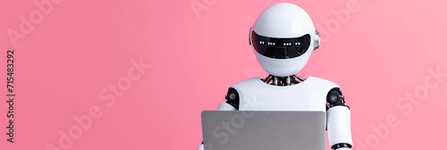 Robot with laptop banner background photo