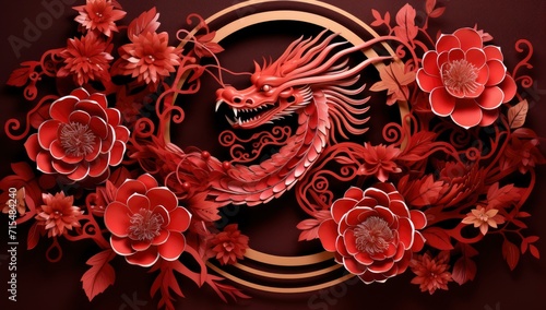 red dragon in a red background. generative ai