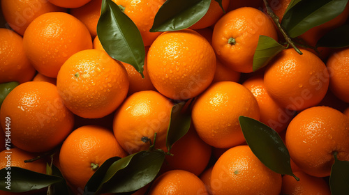 Fresh mandarin oranges fruit or tangerines with leaves, as background