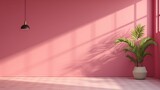 A pink wall and a large plant pot. Generative AI