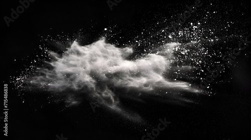 Abstract white powder explosion isolated on black background. copy space. generative ai