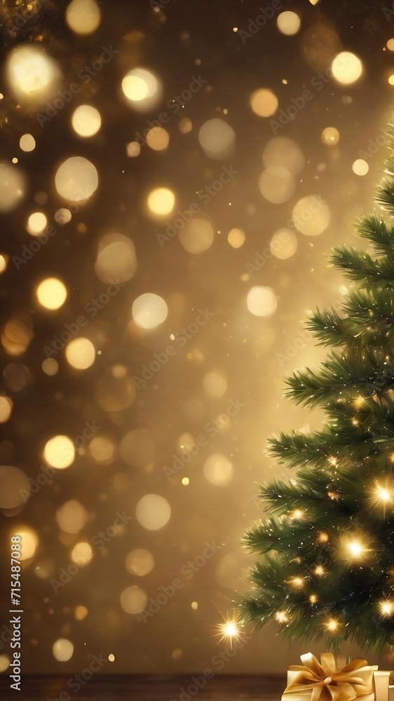 Christmas background with gold bokeh lights design