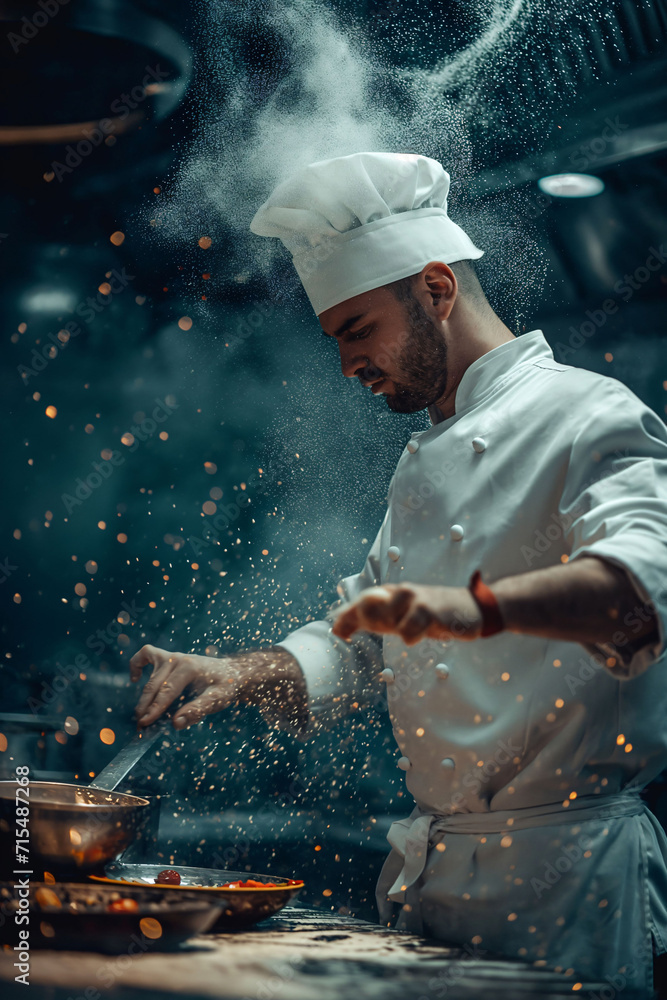Cook in dramatic and cinematic scene Cook in dramatic and cinematic scene
