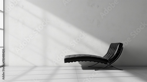 Grey interior, grey wall, minimalism, black sofa. Generative AI photo